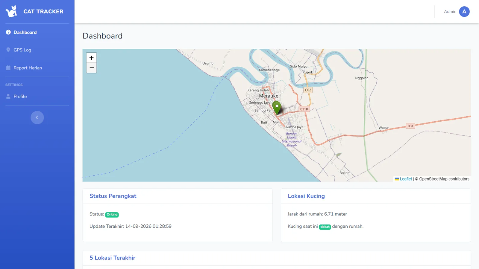 Pratinjau proyek Pemantauan Lokasi Kucing Berbasis GPS